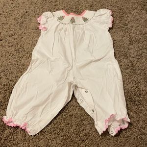EUC 0-6 month Christmas Smocked Romper